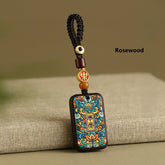 Painted Sandalwood Keychain: Chinese 'Peace' Talisman for Car Keys